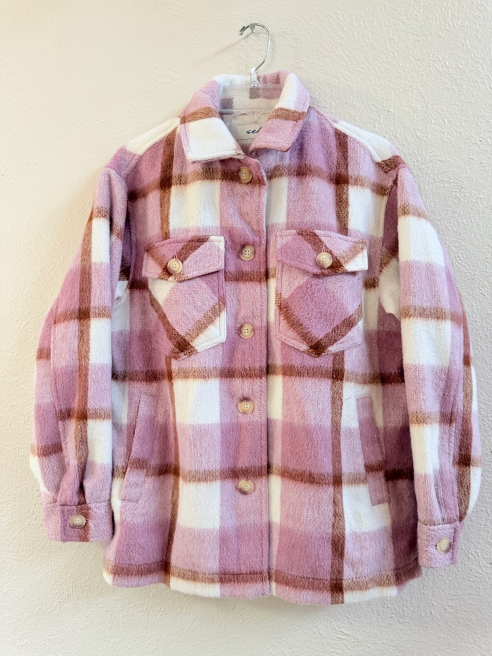 Sebby pink plaid shirt jacket